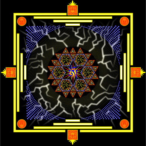 Vector image of yellow, blue and orange mandala design