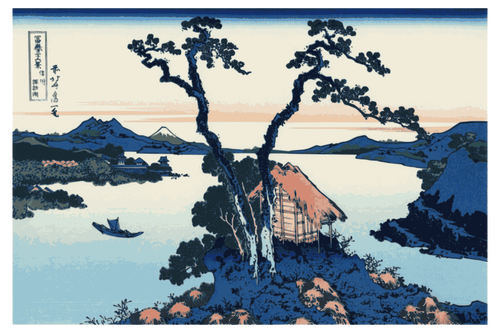 Vector illustration of Lake Suwa in the Shinano Province