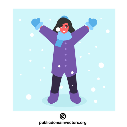 सर्दियों के कपड़े में खुश लड़की