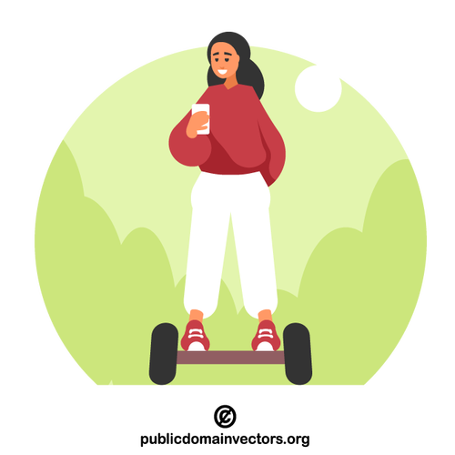 Girl on a hoverboard with a smartphone