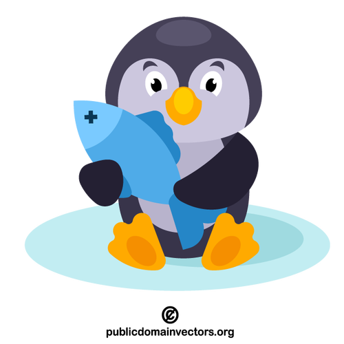 Penguin holding fish