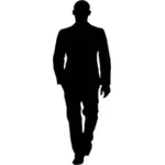 Uomo calvo camminando in un'immagine vettoriale di silhouette tuta