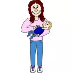Mãe com bebê em sua ilustração vetorial de braço