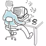Ilustración vectorial del hombre en el ordenador