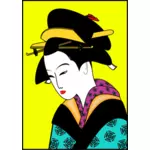 Japansk kvinna i kimono vektor färgbild