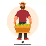 Farmer holds a basket with corn