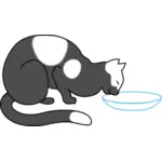 Täplikäs kissa juo maitoa potin vektorikuvasta