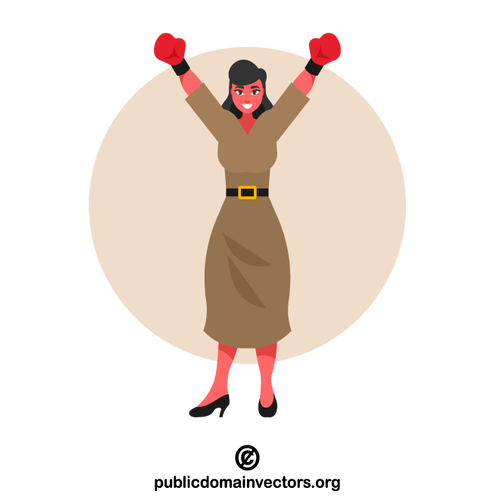 Businesswoman wearing red boxing gloves