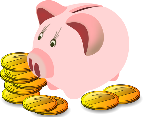 Piggy bank with coins around it vector graphics