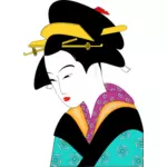 Sorgliga geisha med rött läppstift