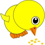 Roztomilé žluté kuřátko jíst obilí vektorový obrázek