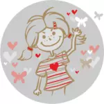 Vektor ClipArt av flicka med flygande hjärtan badge