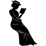 Hienon naisen siluetti, joka lukee kirjaa