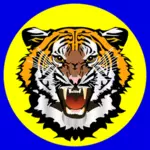 Tigre gialla su disegno vettoriale di bollino blu