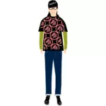 Vektor seni klip trendi pria di t-shirt dengan pola kanji