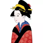 Japansk kvinna i röd kimono vektorgrafik