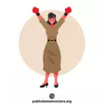 Affärskvinna som bär röda boxningshandskar