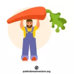 Фермер держит гигантскую морковку