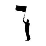 Vektor Klipart černý obrys člověka zvedl vlajku