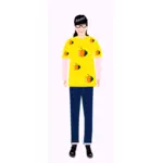 Vector de la imagen de chica de moda en camiseta amarilla con el patrón de naranja