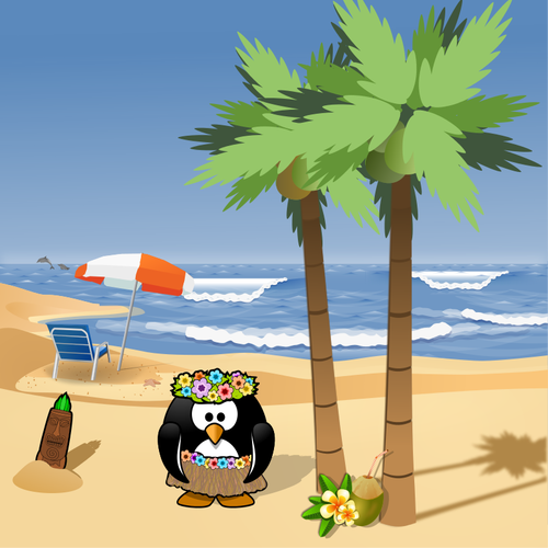 פינגווין על האיור וקטורית חופשה בקיץ