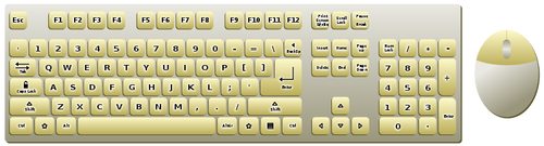 Gouden eyboard en muis topview vector afbeelding