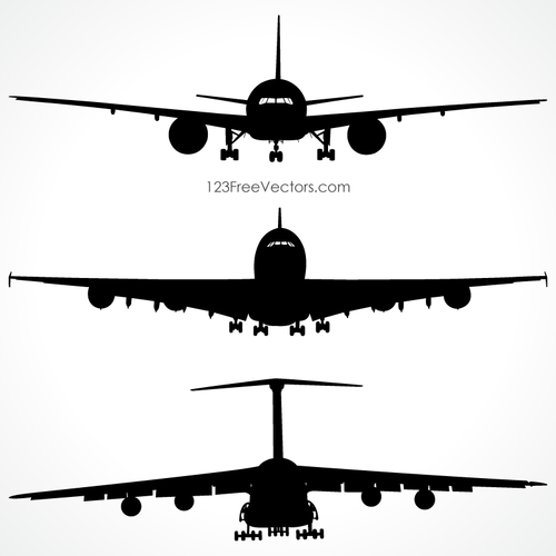 Vista frontal de silhueta de aviões