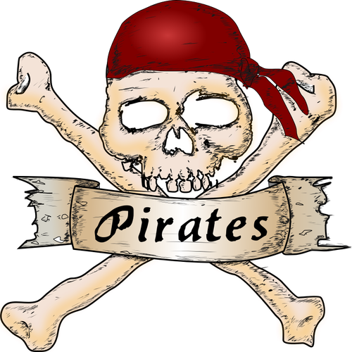 Illustrazione vettoriale di segno pirata in legno con un teschio