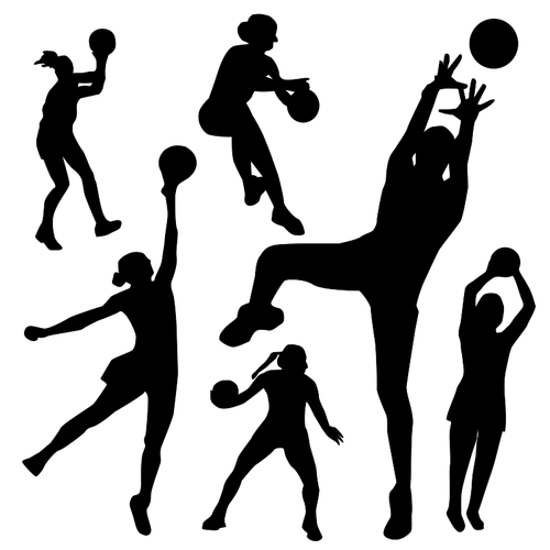 ناقلات صورة ظلية من لاعب كرة الشبكة في يطرح مختلفة