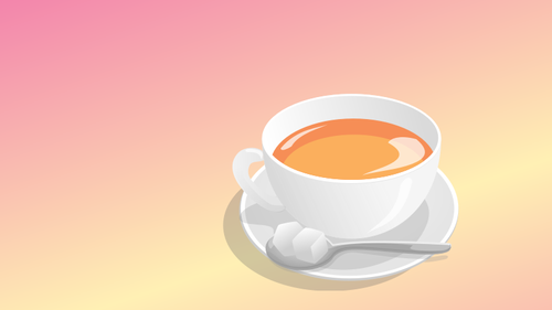 Fotorealistinen vektorigrafiikka oranssilla taustalla tarjoilusta teestä