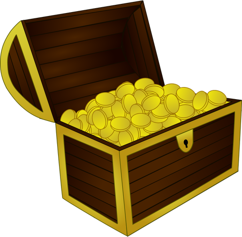 Vektor bilde av tre skattekiste med gull ramme