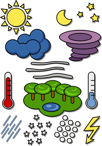 Vector afbeelding van cartoon weerbericht kleur symbolen