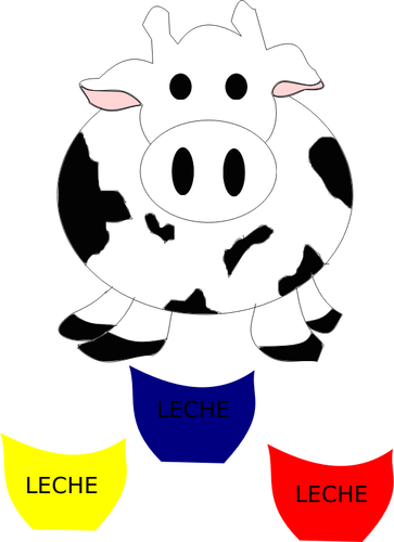 בתמונה וקטורית של פרה עם בקבוקי החלב