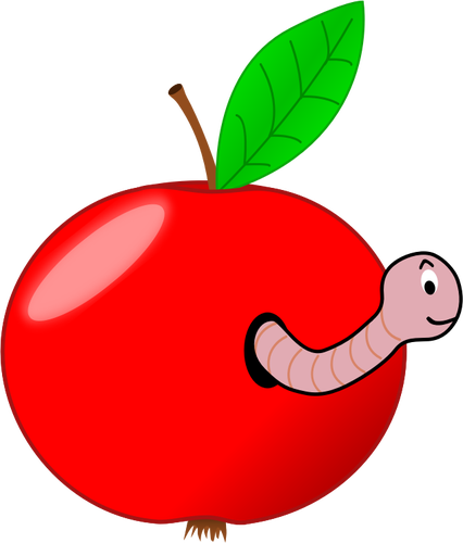 التفاح الأحمر مع صورة متجه دودة
