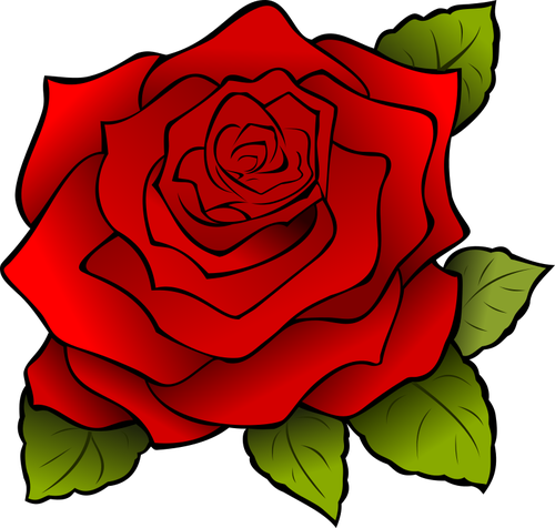 Grafiken der blühende Rose mit schwarzer Umrandung