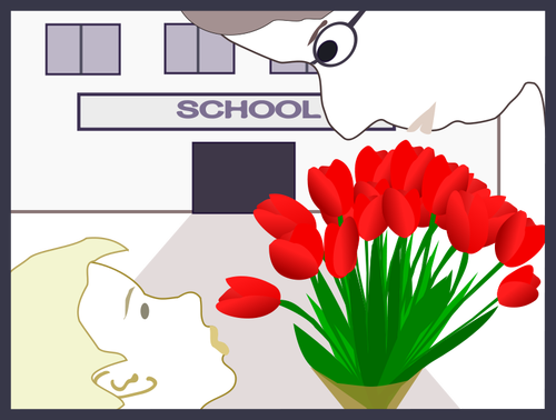 Student geeft bloemen tot leraar vectorillustratie