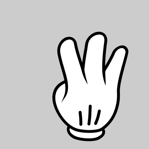 Grafické bílé ruce se třemi prsty nahoru na šedém pozadí