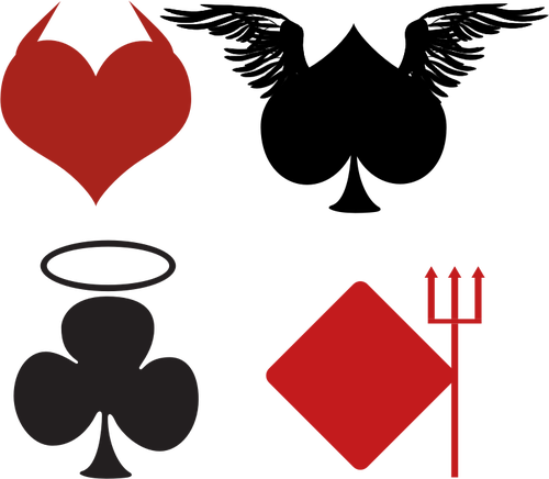 Playing card ondertekent engelen en duivels vectorillustratie