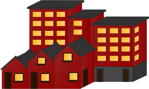 Ilustrasi vektor blok merah rumah dan flat