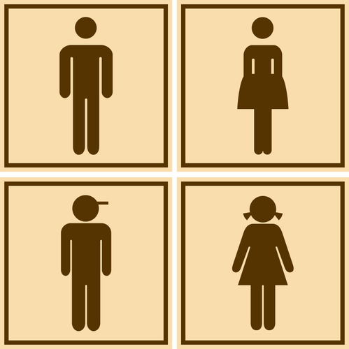 갈색 남성과 여성 직사각형 화장실 표지판의 벡터 클립 아트