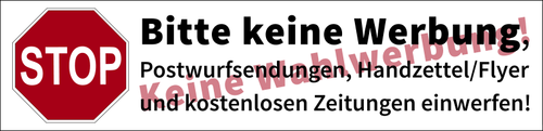 Vektorikuva postilaatikon etiketistä "Ei mainoksia, ei seulontoja" saksaksi