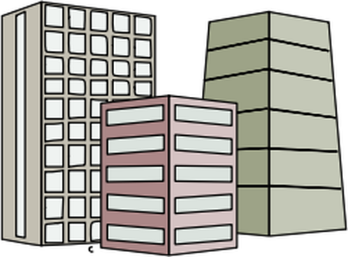 Grafika wektorowa w trzech budynkach wysokich i wysokościowych