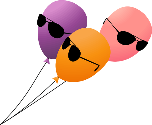 Tre flygande ballonger med solglasögon på ett bly vektor illustration