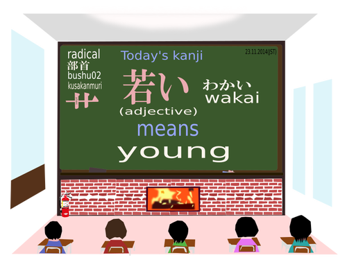 Gambar belajar Kanji Dewan Sekolah hijau