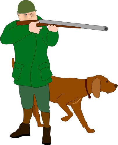 Jäger mit Duft-Jagdhund-Hund-Vektor-illustration