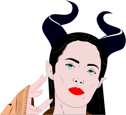Vektorgrafik med kvinna med vassa horn frisyr i färg