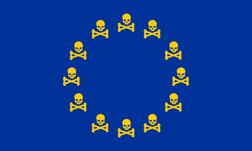 Bendera Uni Eropa dengan tengkorak dan tulang bersilang