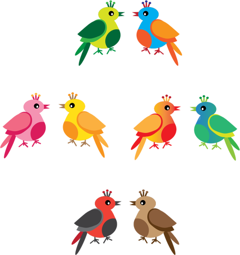 Ilustração em vetor de pássaros coloridos