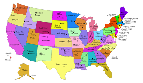 Mapa dos Estados Unidos com capitais