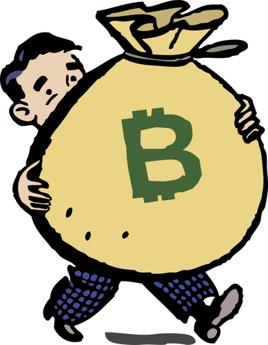 bitcoin बैग के साथ आदमी
